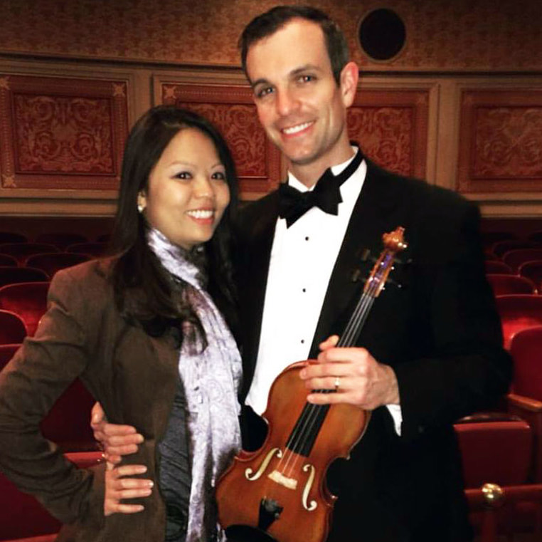 John with his partner and violin after a concert at CMU in 2016